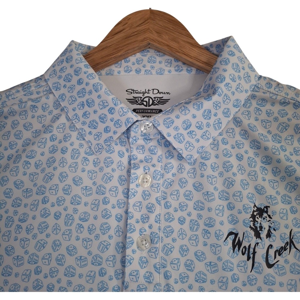 Straight Down High Roller Golf Polo Shirt Men's XXL Blue Dice Print Wolf Creek